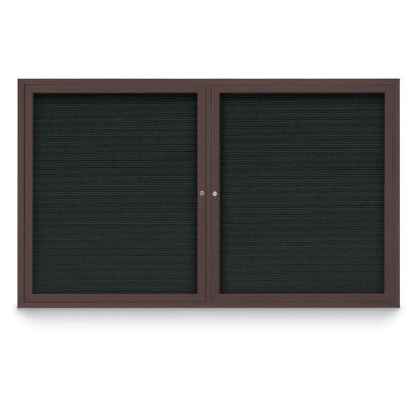 United Visual Products 96"x48" 2-Door Enclosed Outdoor Letterboard, Black Felt/Bronze UV1162DDD9648-BRONZE-BLACK